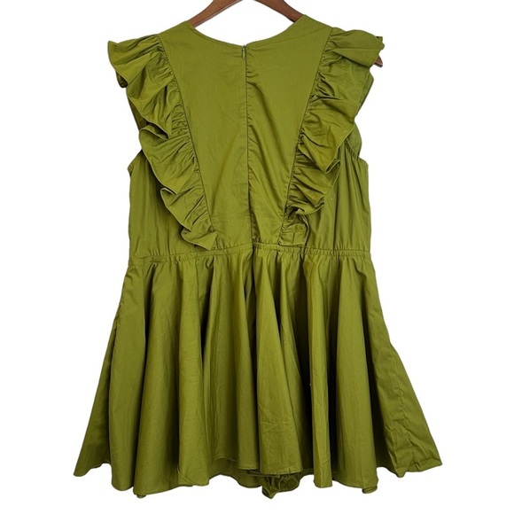 Pretty Little Thing Olive Poplin Button Detail Flare Short Romper Size 8 - Picture 2 of 14